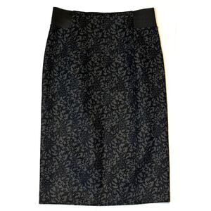 Ellen Tracy Skirt Gray Floral Pencil Midi Office Chic Sz S